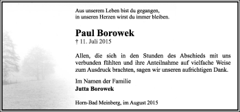 Anzeige  Paul Borowek  Lippische Landes-Zeitung
