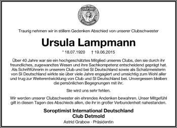 Anzeige  Ursula Lampmann  Lippische Landes-Zeitung