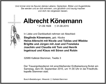 Anzeige  Albrecht Könemann  Lippische Landes-Zeitung