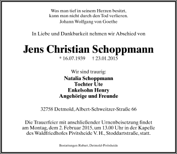 Anzeige  Jens Christian Schoppmann  Lippische Landes-Zeitung
