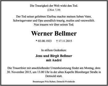 Anzeige  Werner Bellmer  Lippische Landes-Zeitung