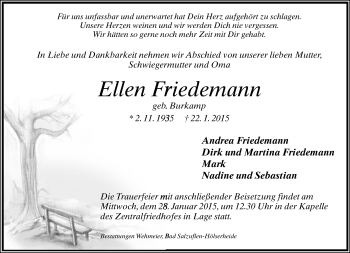 Anzeige  Ellen Friedemann  Lippische Landes-Zeitung