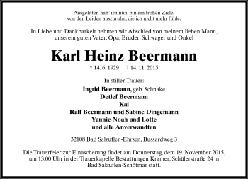 Anzeige  Karl Heinz Beermann  Lippische Landes-Zeitung