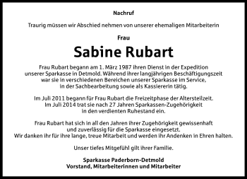 Anzeige  Sabine Rubart  Lippische Landes-Zeitung