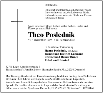 Anzeige  Theo Poslednik  Lippische Landes-Zeitung
