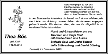 Anzeige  Thea Bös  Lippische Landes-Zeitung