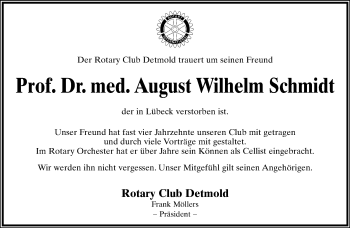 Anzeige  August Wilhelm Schmidt  Lippische Landes-Zeitung
