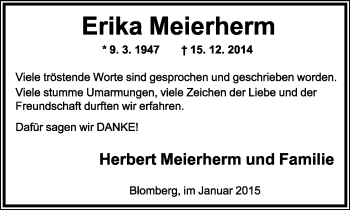 Anzeige  Erika Meierherm  Lippische Landes-Zeitung