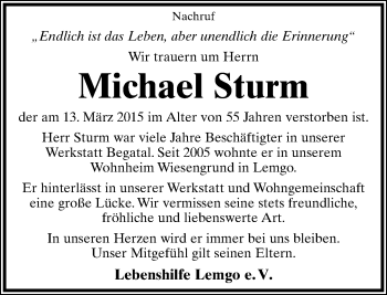 Anzeige  Michael Sturm  Lippische Landes-Zeitung
