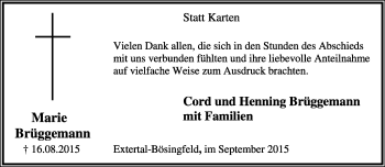 Anzeige  Maria Brüggemann  Lippische Landes-Zeitung
