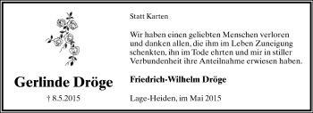Anzeige  Gerlinde Dröge  Lippische Landes-Zeitung