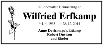 Anzeige  Wilfried Erfkamp  Lippische Landes-Zeitung