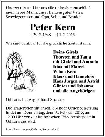 Anzeige  Peter Kern  Lippische Landes-Zeitung