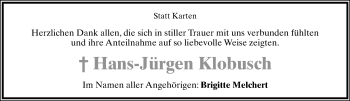Anzeige  Hans-Jürgen Klobusch  Lippische Landes-Zeitung