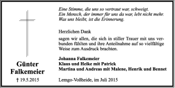 Anzeige  Günter Falkemeier  Lippische Landes-Zeitung