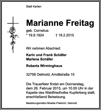 Anzeige  Marianne Freitag  Lippische Landes-Zeitung
