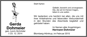 Anzeige  Gerda Dohmeier  Lippische Landes-Zeitung