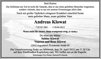 Anzeige  Andreas Klowat  Lippische Landes-Zeitung