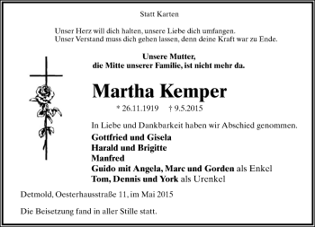 Anzeige  Martha Kemper  Lippische Landes-Zeitung