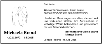 Anzeige  Michaela Brand  Lippische Landes-Zeitung
