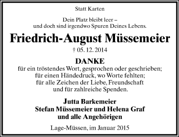 Anzeige  Friedrich-August Müssemeier  Lippische Landes-Zeitung