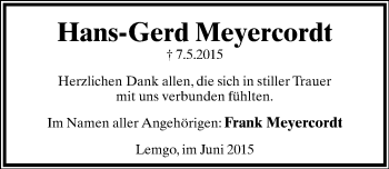 Anzeige  Hans-Gerd Meyercordt  Lippische Landes-Zeitung