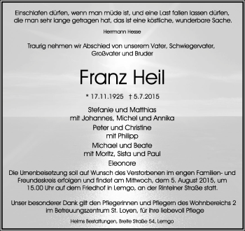 Anzeige  Franz Heil  Lippische Landes-Zeitung