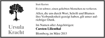 Anzeige  Ursula Kracht  Lippische Landes-Zeitung