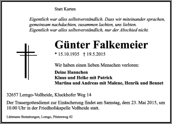 Anzeige  Günter Falkemeier  Lippische Landes-Zeitung