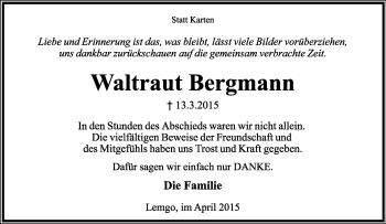 Anzeige  Waltraut Bergmann  Lippische Landes-Zeitung
