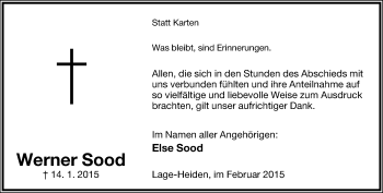 Anzeige  Werner Sood  Lippische Landes-Zeitung