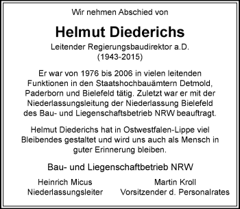 Anzeige  Helmut Diederichs  Lippische Landes-Zeitung
