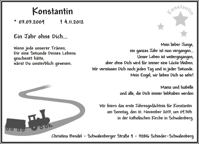  Traueranzeige für Konstantin  vom 01.11.2013 aus Lippische Zeitung