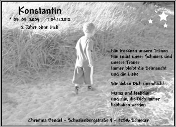 Anzeige  Konstantin   Lippische Zeitung
