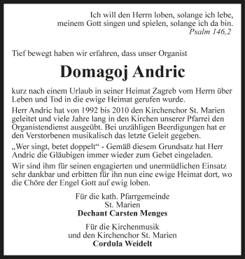 Anzeige  Domagoj Andric  Lippische Zeitung