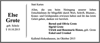 Anzeige  Else Grote  Lippische Landes-Zeitung