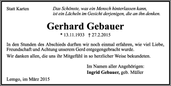 Anzeige  Gerhard Gebauer  Lippische Landes-Zeitung