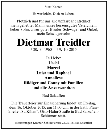 Anzeige  Dietmar Treidler  Lippische Landes-Zeitung
