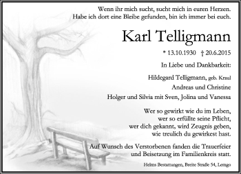 Anzeige  Karl Telligmann  Lippische Landes-Zeitung
