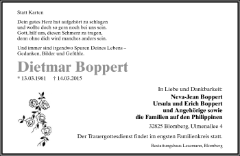 Anzeige  Dietmar Boppert  Lippische Landes-Zeitung