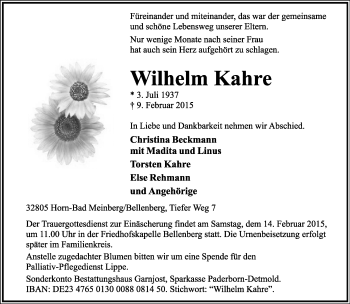 Anzeige  Wilhelm Kahre  Lippische Landes-Zeitung