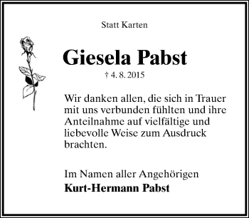 Anzeige  Giesela Pabst  Lippische Landes-Zeitung
