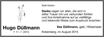 Anzeige  Hugo Düllmann  Lippische Landes-Zeitung
