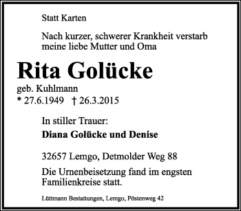 Anzeige  Rita Golücke  Lippische Landes-Zeitung
