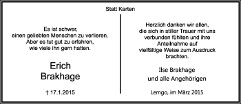 Anzeige  Erich Brakhage  Lippische Landes-Zeitung