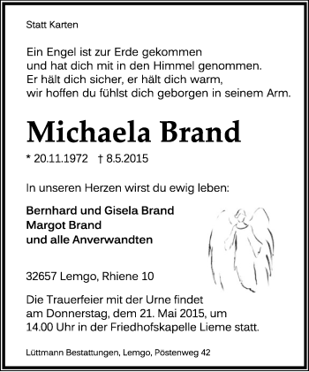 Anzeige  Michaela Brand  Lippische Landes-Zeitung