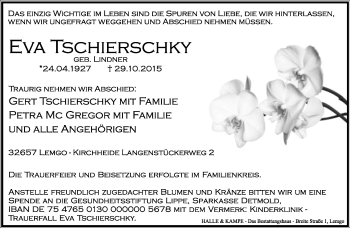 Anzeige  Eva Tschierschky  Lippische Landes-Zeitung