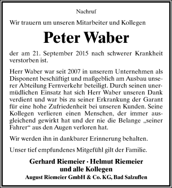 Anzeige  Peter Waber  Lippische Landes-Zeitung