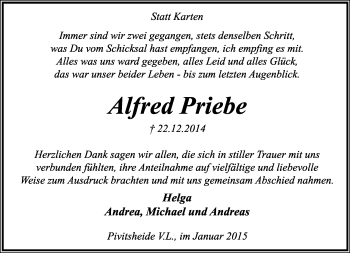 Anzeige  Alfred Priebe  Lippische Landes-Zeitung