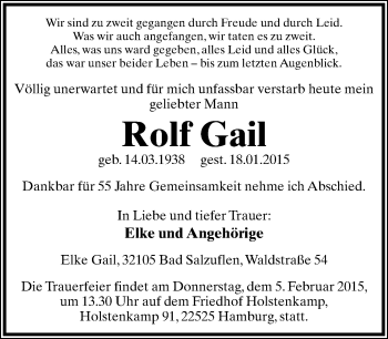 Anzeige  Rolf Gail  Lippische Landes-Zeitung